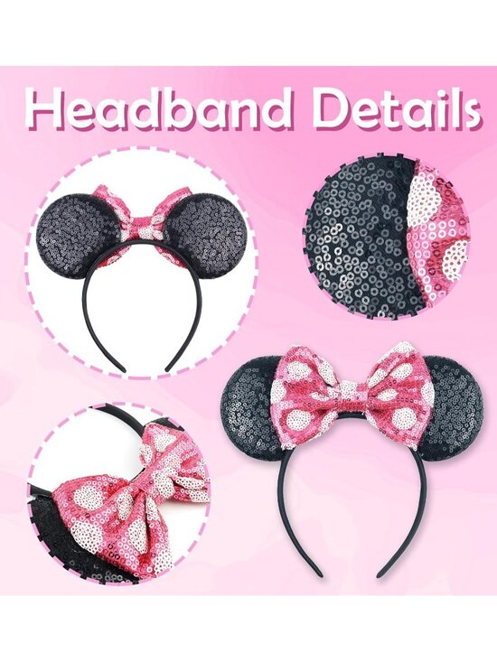 Women\'s Hot Pink Polyester Sequin Bow Mickey Mouse Headband Hair Accessory main image 7